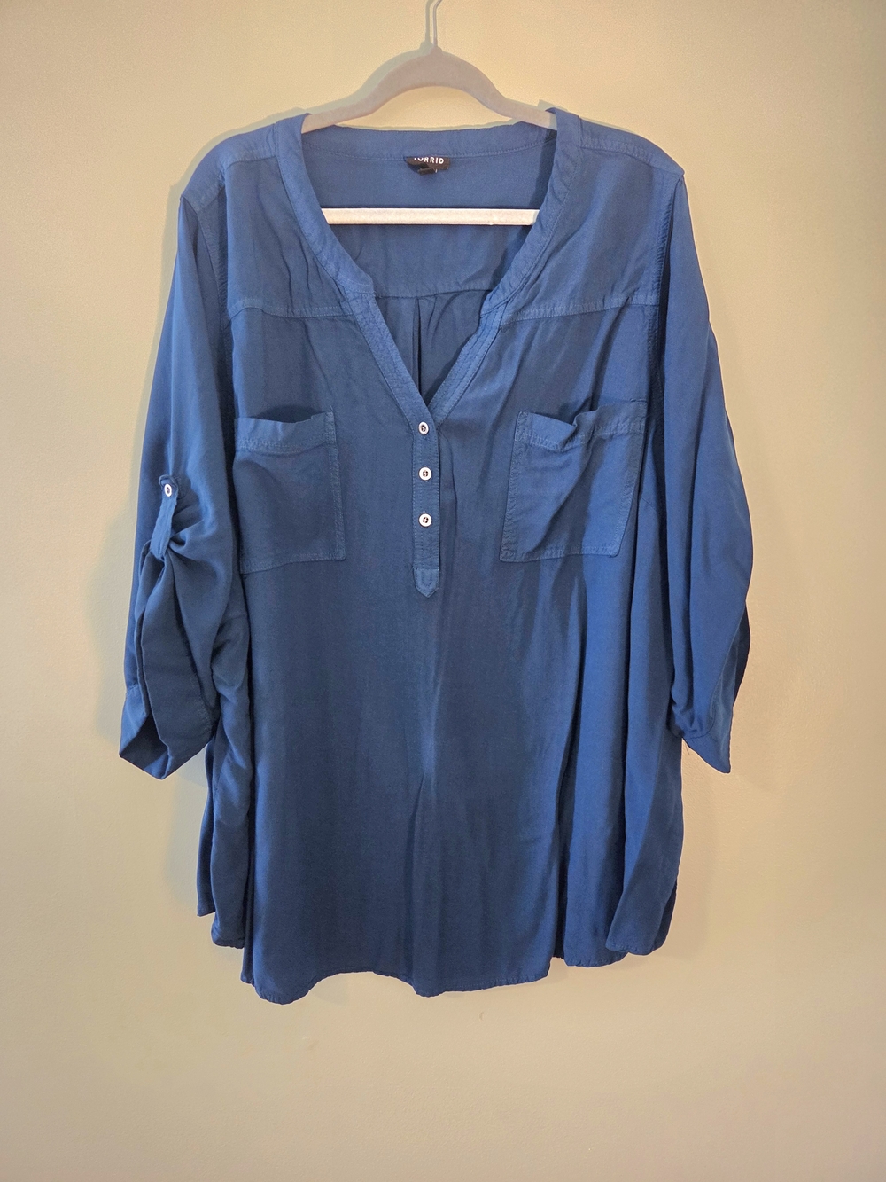 Torrid Blue V-Neck Button Tunic Top